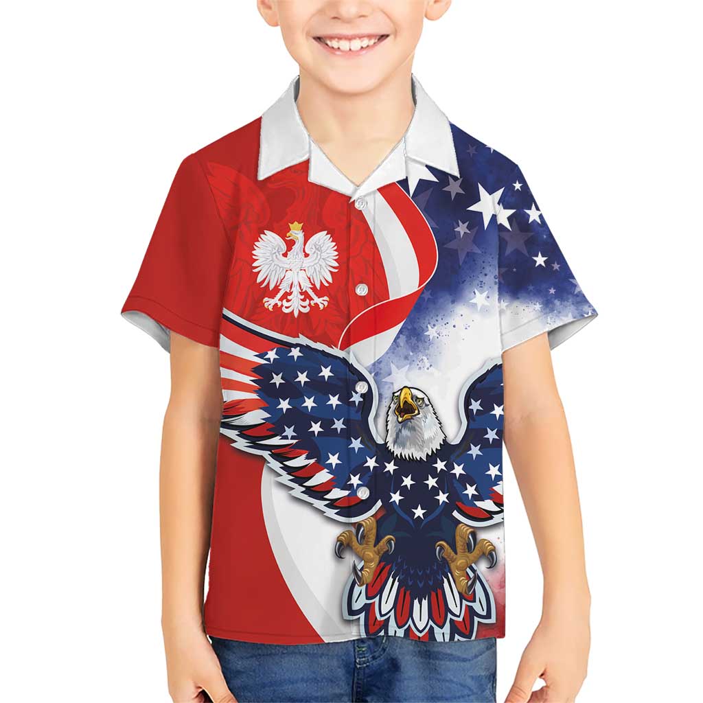 Polish American Heritage Month Kid Hawaiian Shirt USA Eagle and Poland Eagle with National Flag - Wonder Print Shop