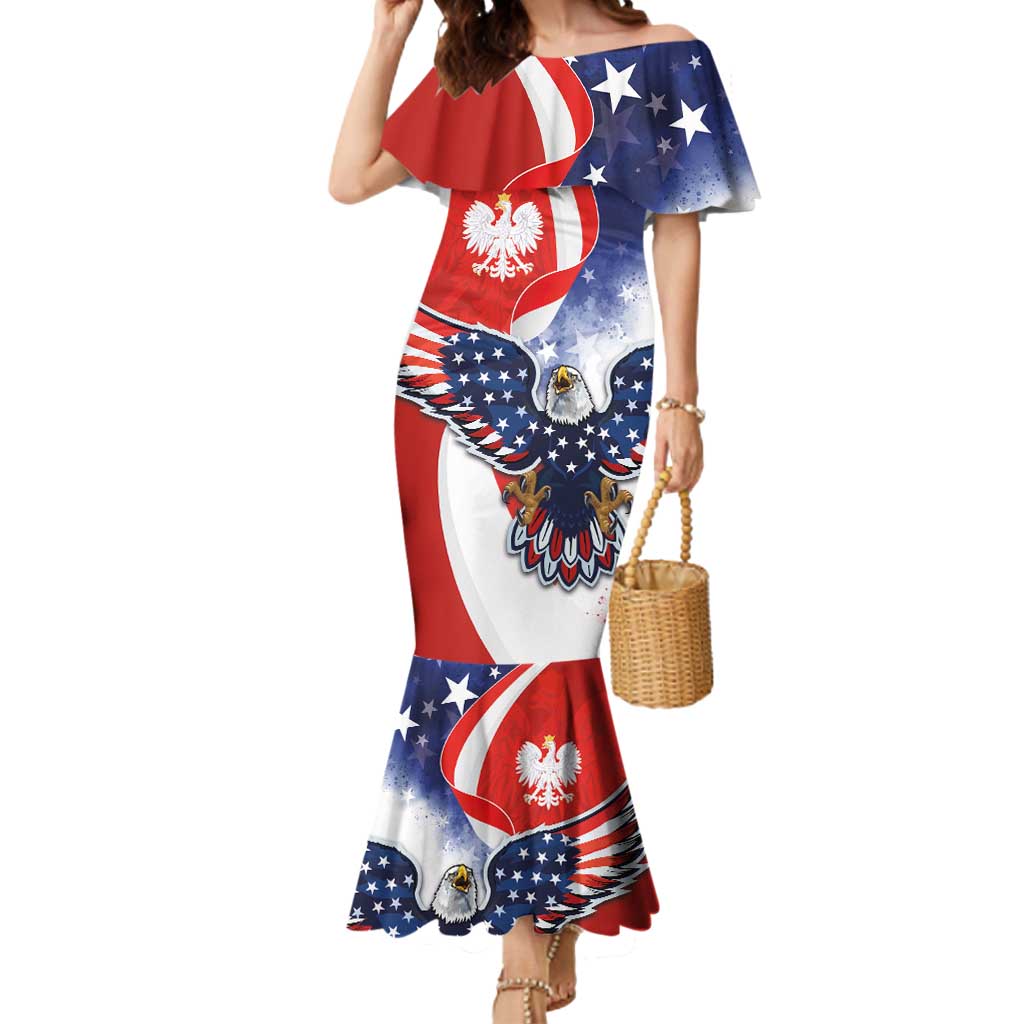 Polish American Heritage Month Mermaid Dress USA Eagle and Poland Eagle with National Flag - Wonder Print Shop