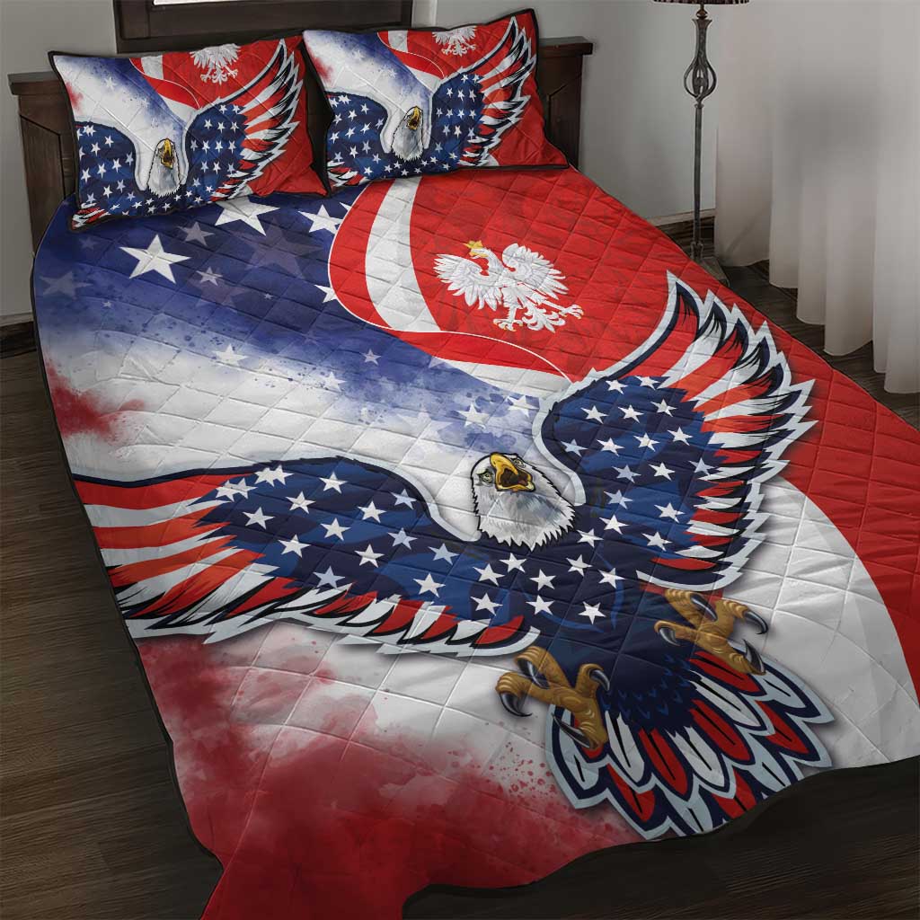 Polish American Heritage Month Quilt Bed Set USA Eagle and Poland Eagle with National Flag