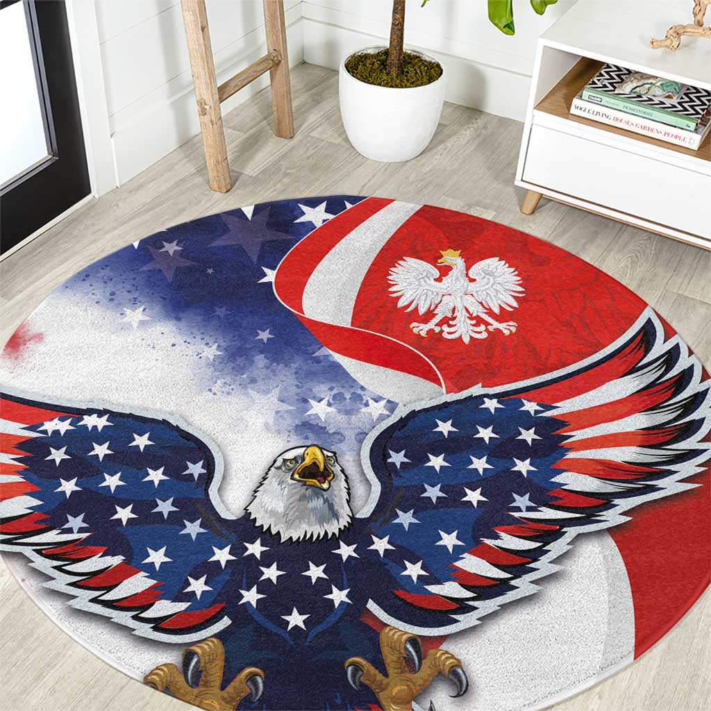 Polish American Heritage Month Round Carpet USA Eagle and Poland Eagle with National Flag