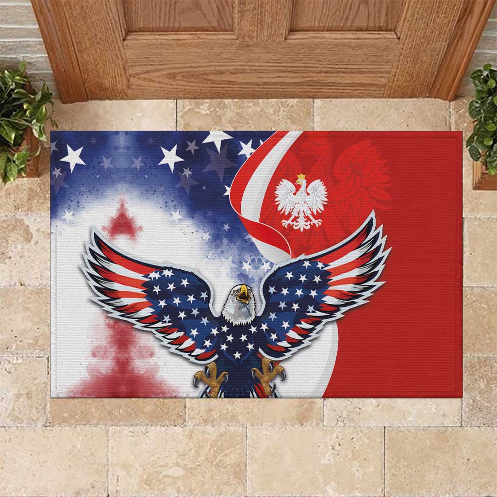 Polish American Heritage Month Rubber Doormat USA Eagle and Poland Eagle with National Flag