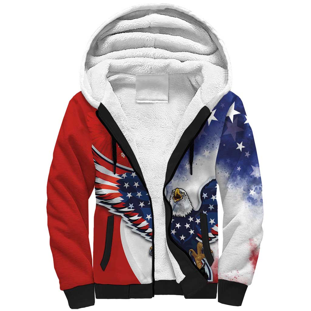 Polish American Heritage Month Sherpa Hoodie USA Eagle and Poland Eagle with National Flag