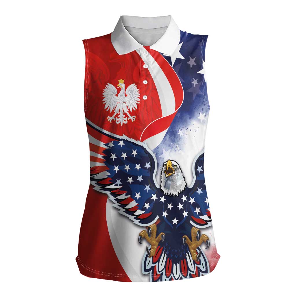 Polish American Heritage Month Women Sleeveless Polo Shirt USA Eagle and Poland Eagle with National Flag