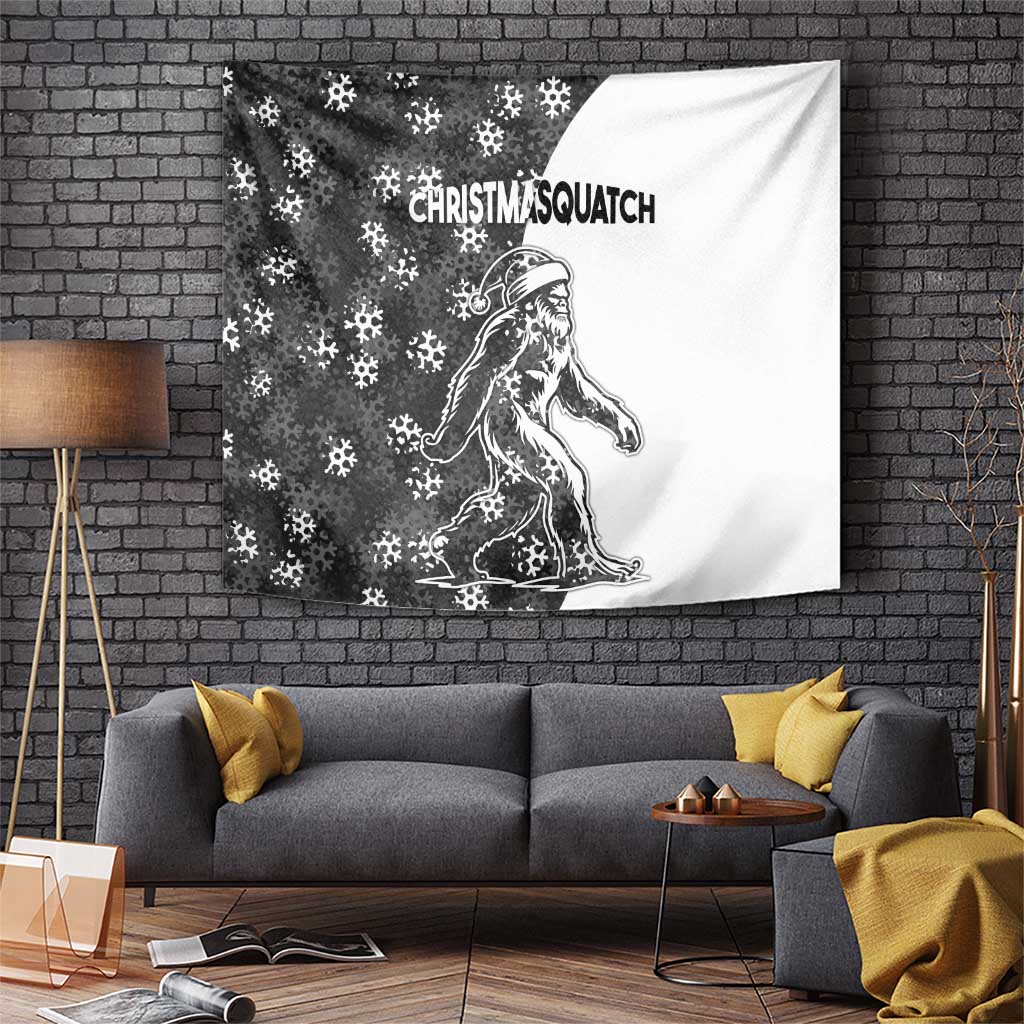 Funny Christmasquatch Camouflage of Snowflakes Tapestry