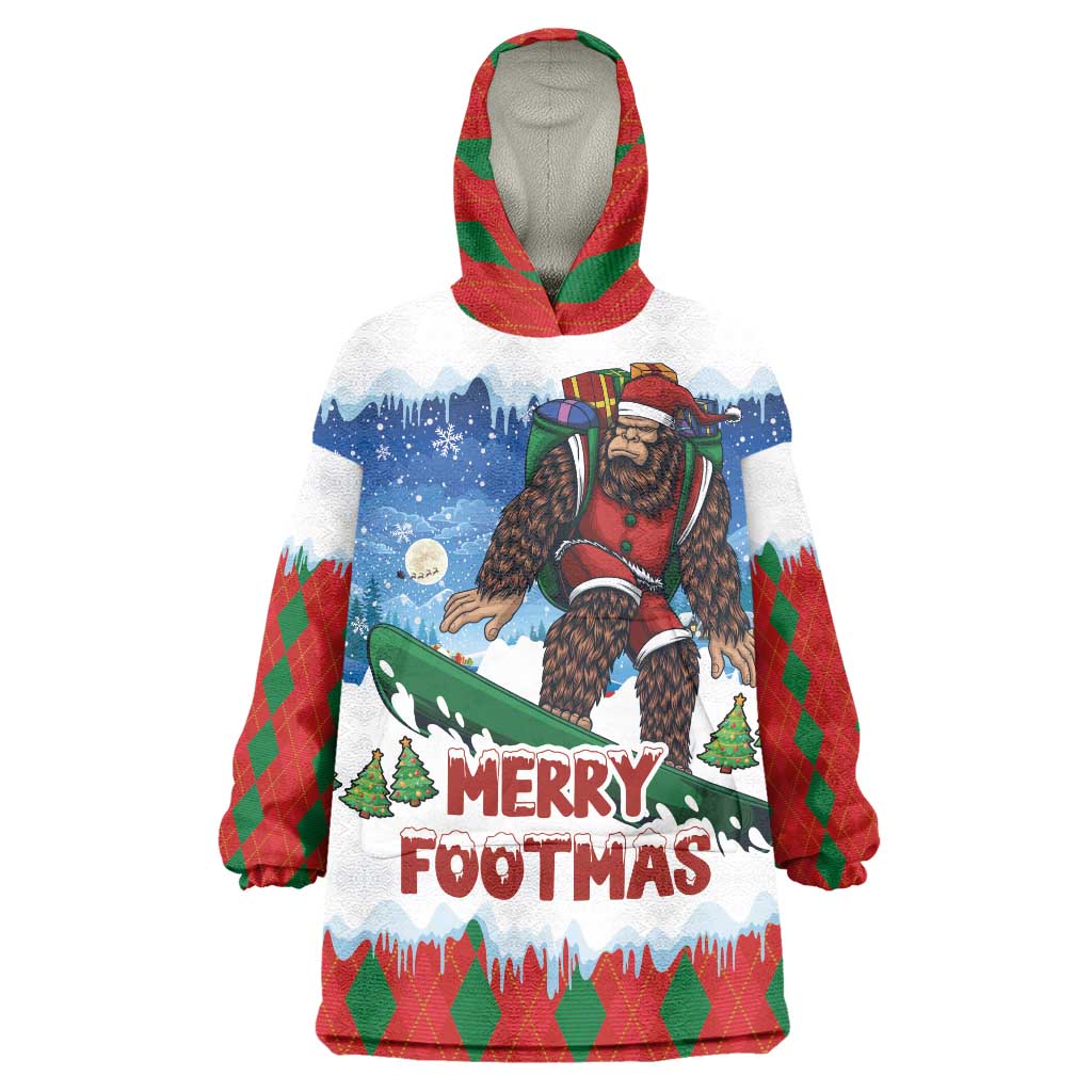 Christmas Bigfoot Ride Snowboard Wearable Blanket Hoodie Merry Footmas Xmas Style