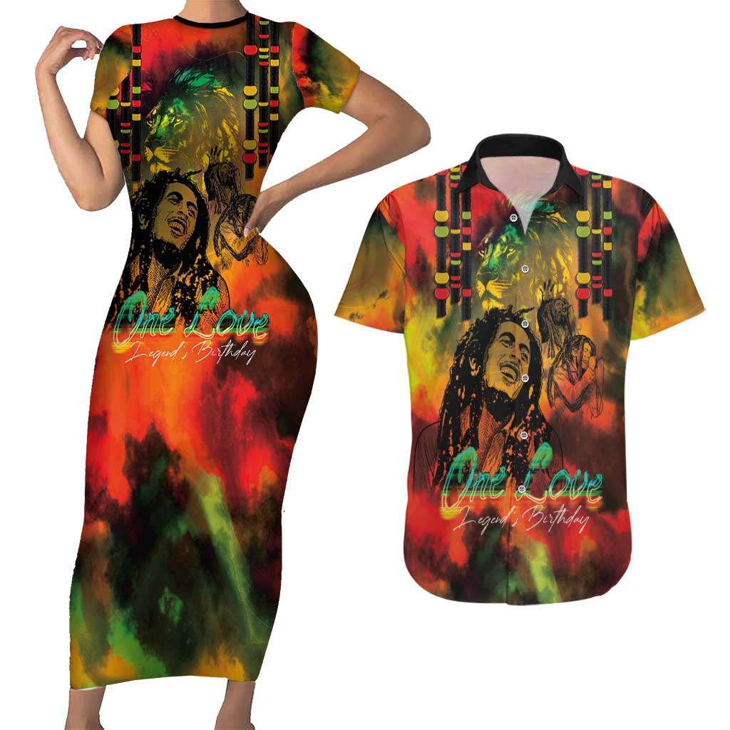 Jamaican Reggae Legend's Birthday Couples Matching Short Sleeve Bodycon Dress and Hawaiian Shirt One Love Jamaica - Wonder Print Shop