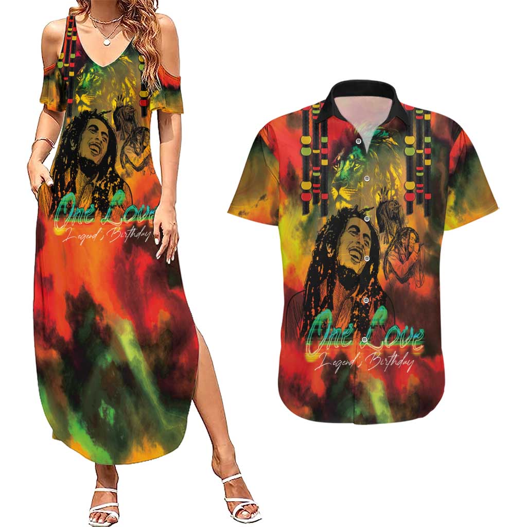 Jamaican Reggae Legend's Birthday Couples Matching Summer Maxi Dress and Hawaiian Shirt One Love Jamaica - Wonder Print Shop