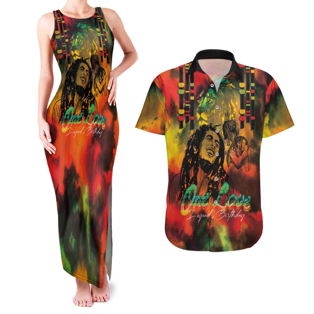 Jamaican Reggae Legend's Birthday Couples Matching Tank Maxi Dress and Hawaiian Shirt One Love Jamaica - Wonder Print Shop