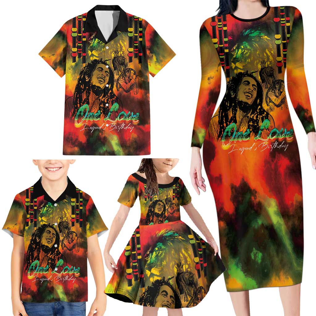 Jamaican Reggae Legend's Birthday Family Matching Long Sleeve Bodycon Dress and Hawaiian Shirt One Love Jamaica - Wonder Print Shop