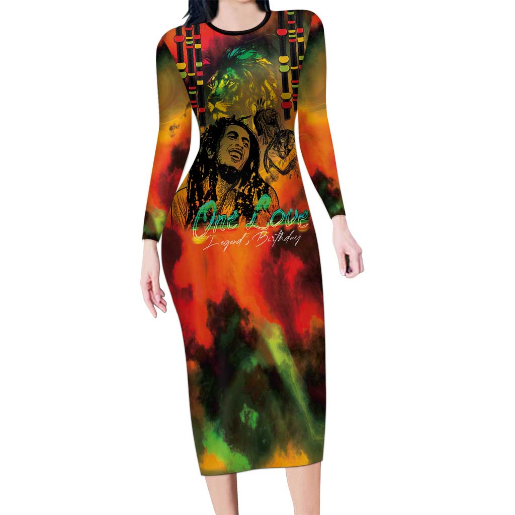 Jamaican Reggae Legend's Birthday Long Sleeve Bodycon Dress One Love Jamaica - Wonder Print Shop