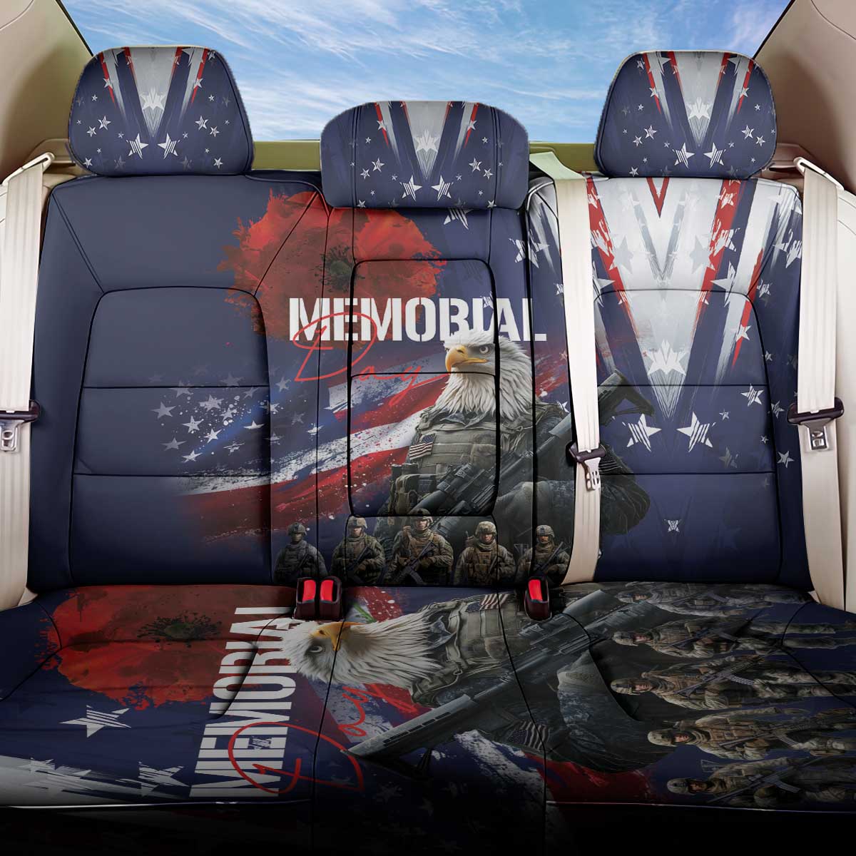 United States Memorial Day Back Car Seat Cover Bald Eagle US Soldier-Honor and Remember The Fallen