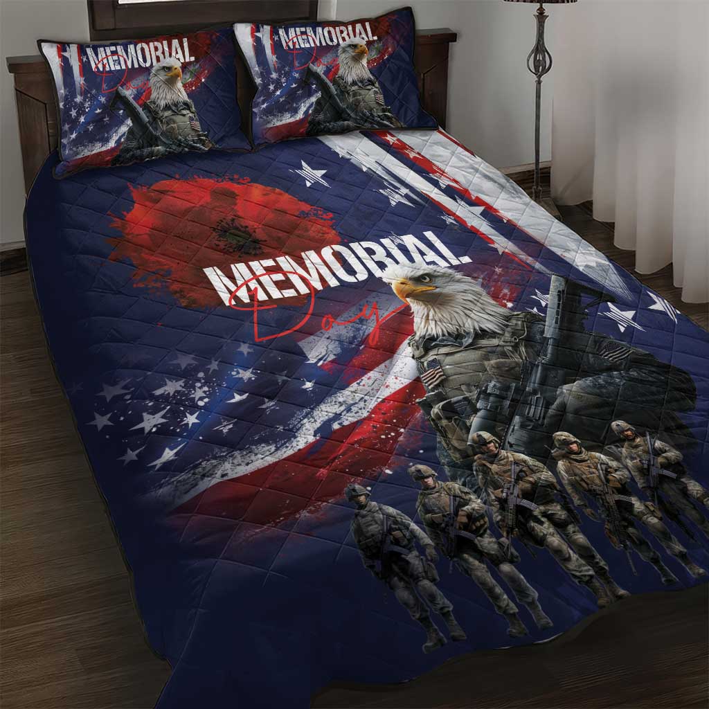 United States Memorial Day Quilt Bed Set Bald Eagle US Soldier-Honor and Remember The Fallen