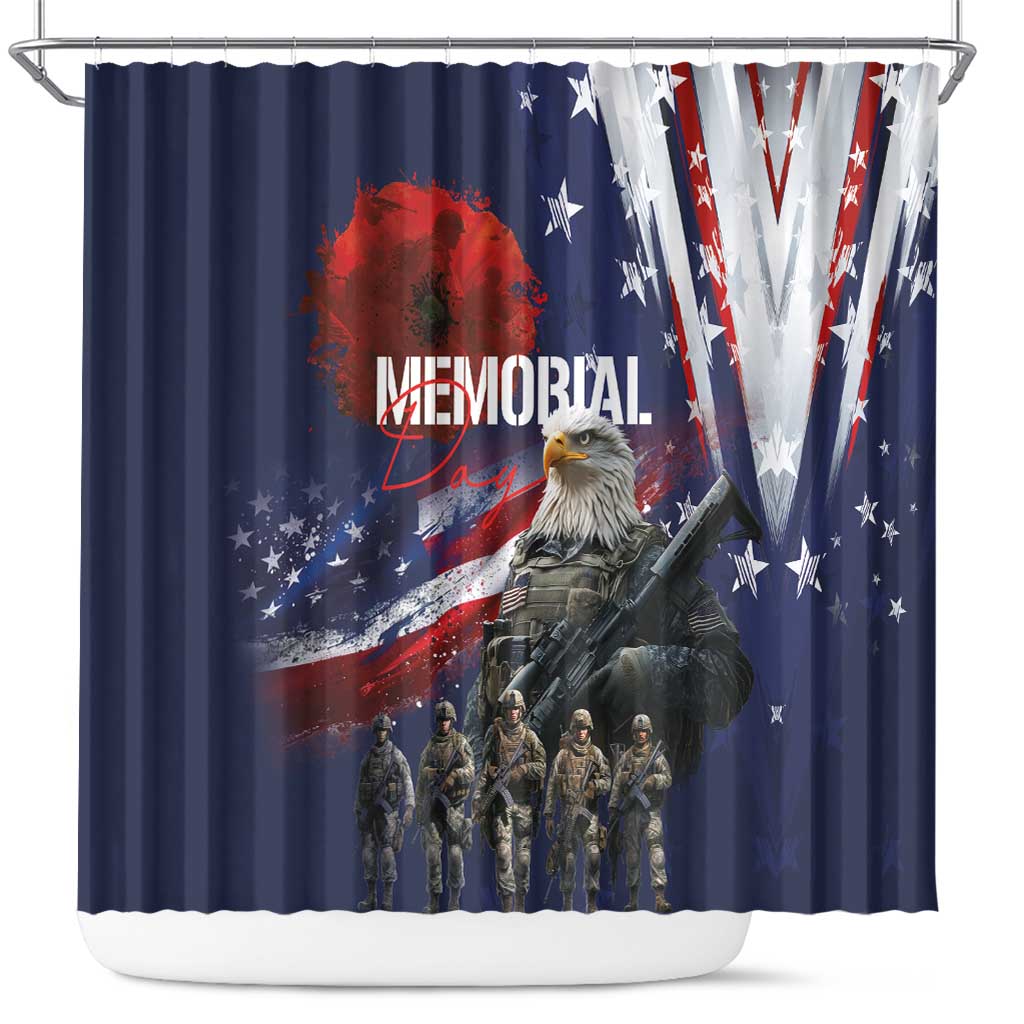 United States Memorial Day Shower Curtain Bald Eagle US Soldier-Honor and Remember The Fallen