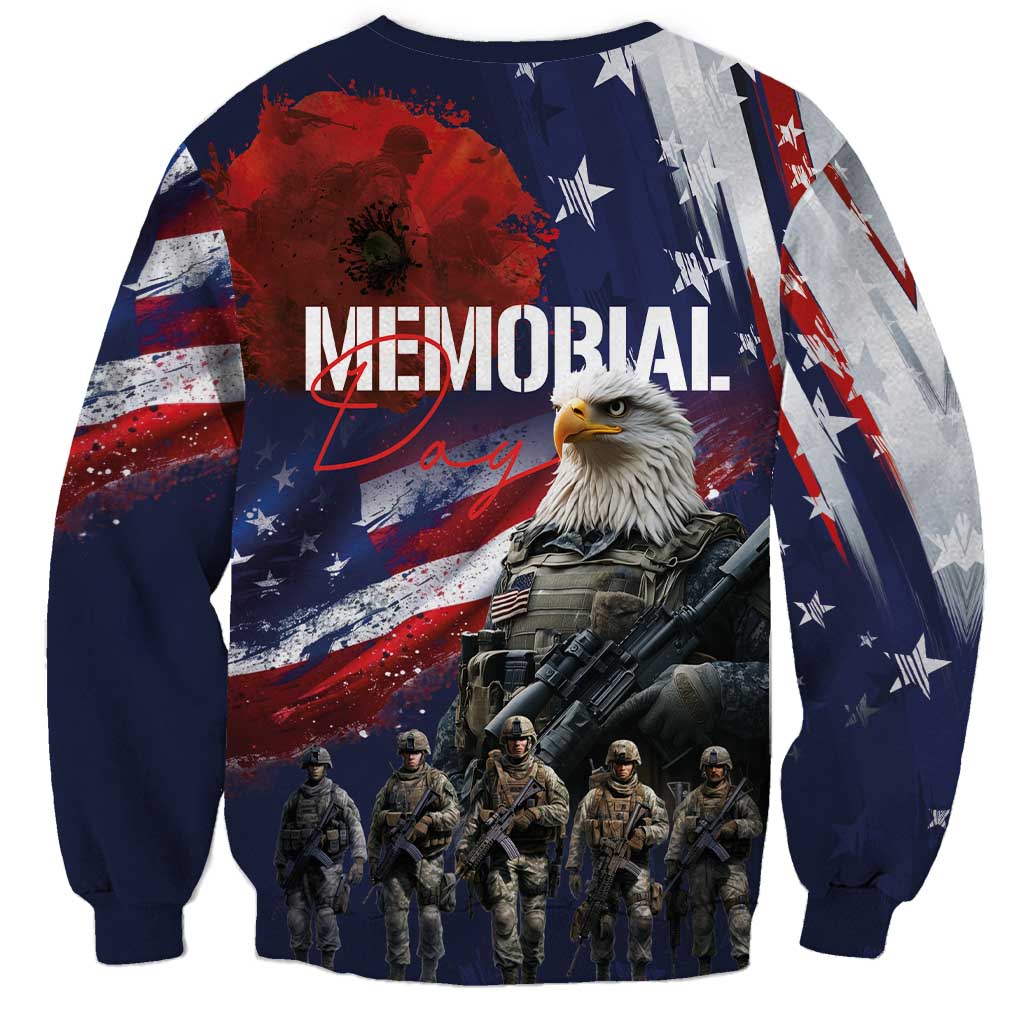 Unisex crewneck sweatshirt with bald eagle, soldiers and patriotic memorial graphic