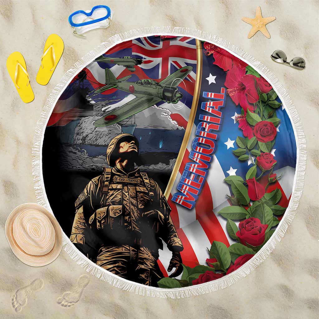 Hawaii and United States Memorial Day Beach Blanket Honor and Remember The Fallen