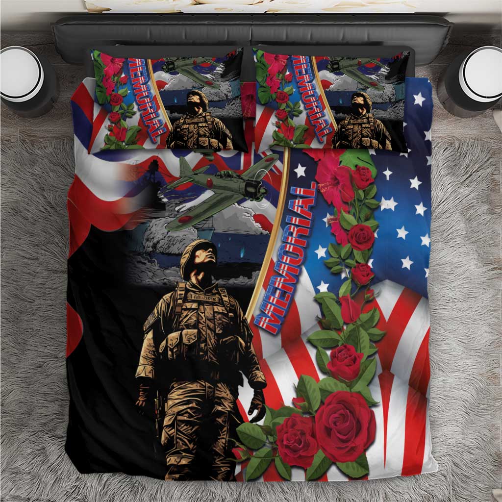 Hawaii and United States Memorial Day Bedding Set Honor and Remember The Fallen