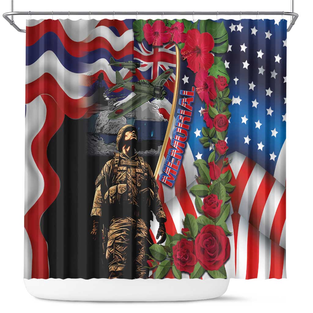 Hawaii and United States Memorial Day Shower Curtain Honor and Remember The Fallen