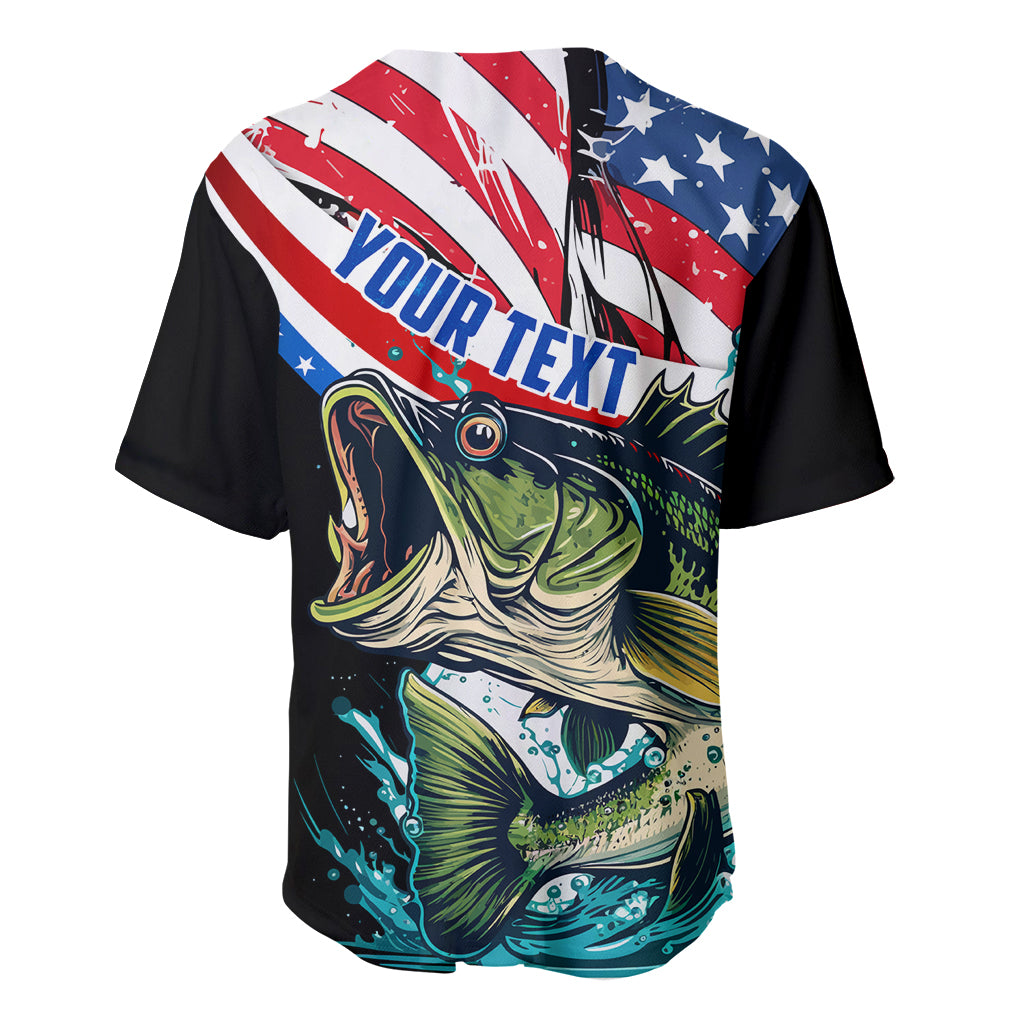 Black baseball jersey with American flag bass and 'YOUR TEXT' back print