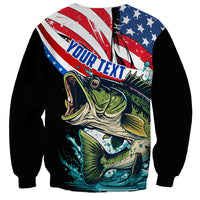 Black unisex sweatshirt with bass fishing graphic, American flag banner and your text