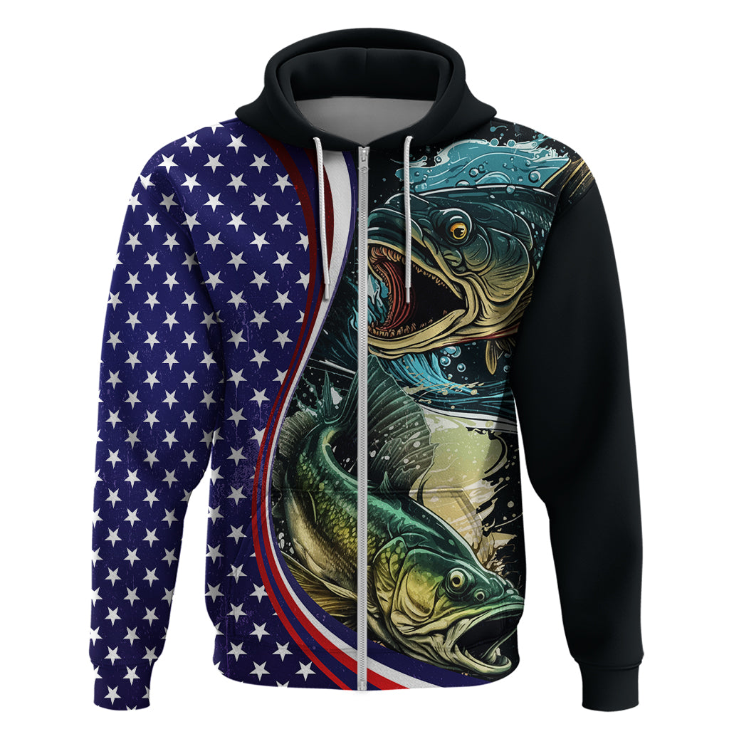 Bass Fishing Zip Hoodie Double Largemouth Bass Old Style - Wonder Print Shop