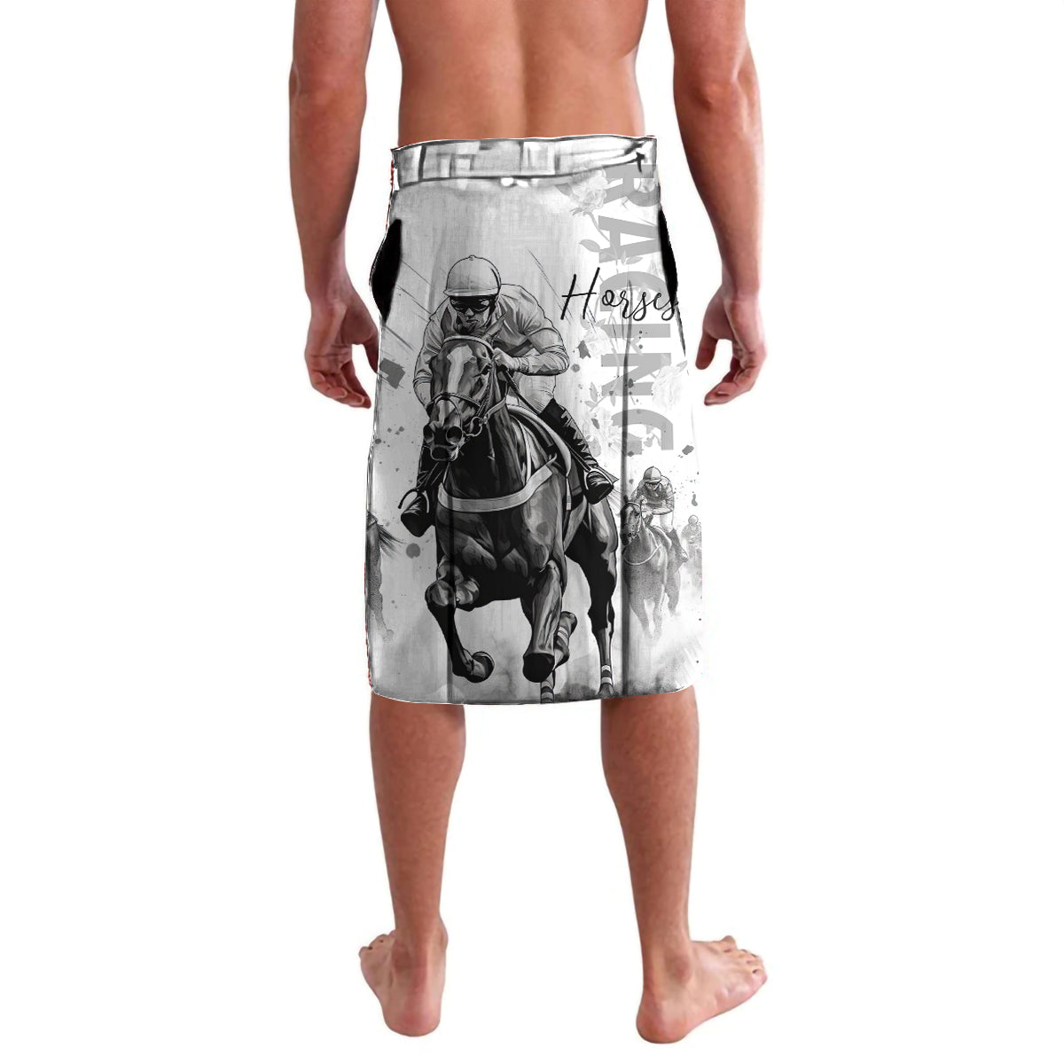 White shorts with jockey and horse drawing print, straight hem