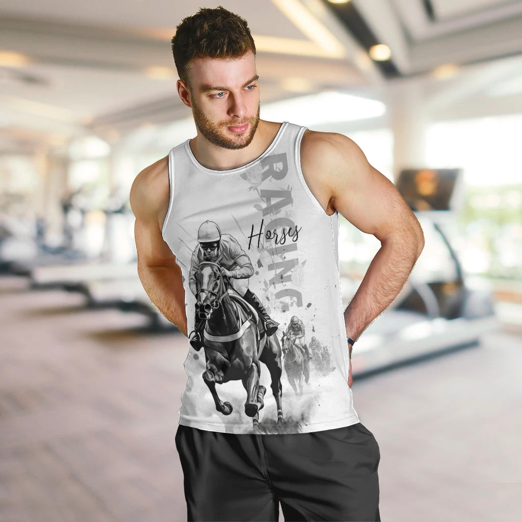 Kentucky Horses Racing Men Tank Top Jockey Drawing Style - Wonder Print Shop