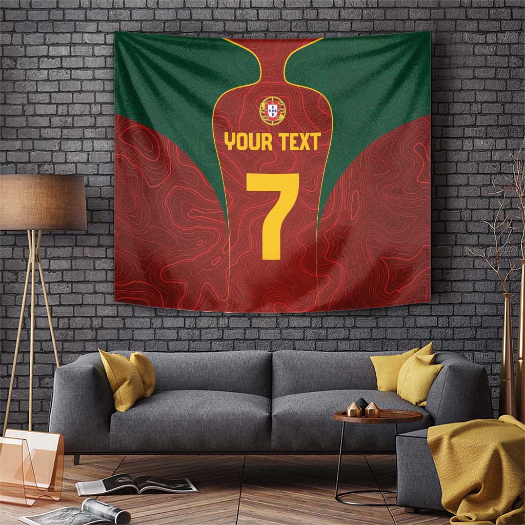 Portugal football tapestry, green and red with crest, number 7, custom text