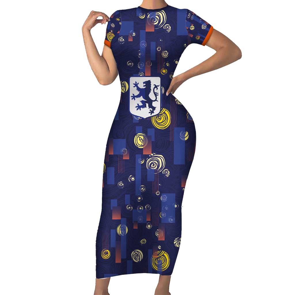 Custom Netherlands Football Short Sleeve Bodycon Dress Starry Night Style