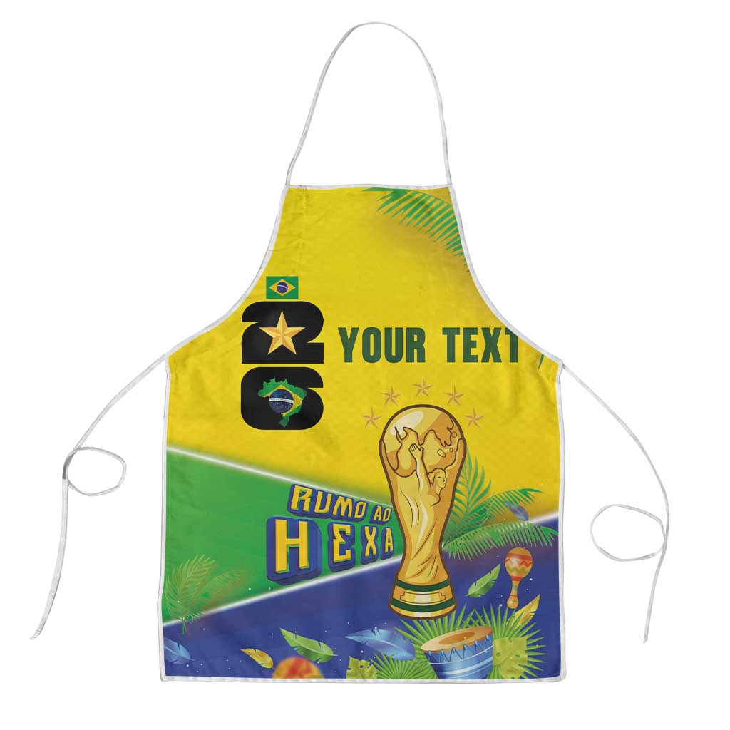 Personalized Brasil Rumo ao Hexa 26 Apron World Trophy Gold Tropical Plants Carnival Style
