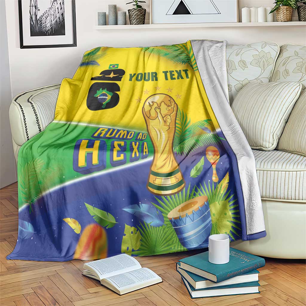 Personalized Brasil Rumo ao Hexa 26 Blanket World Trophy Gold Tropical Plants Carnival Style