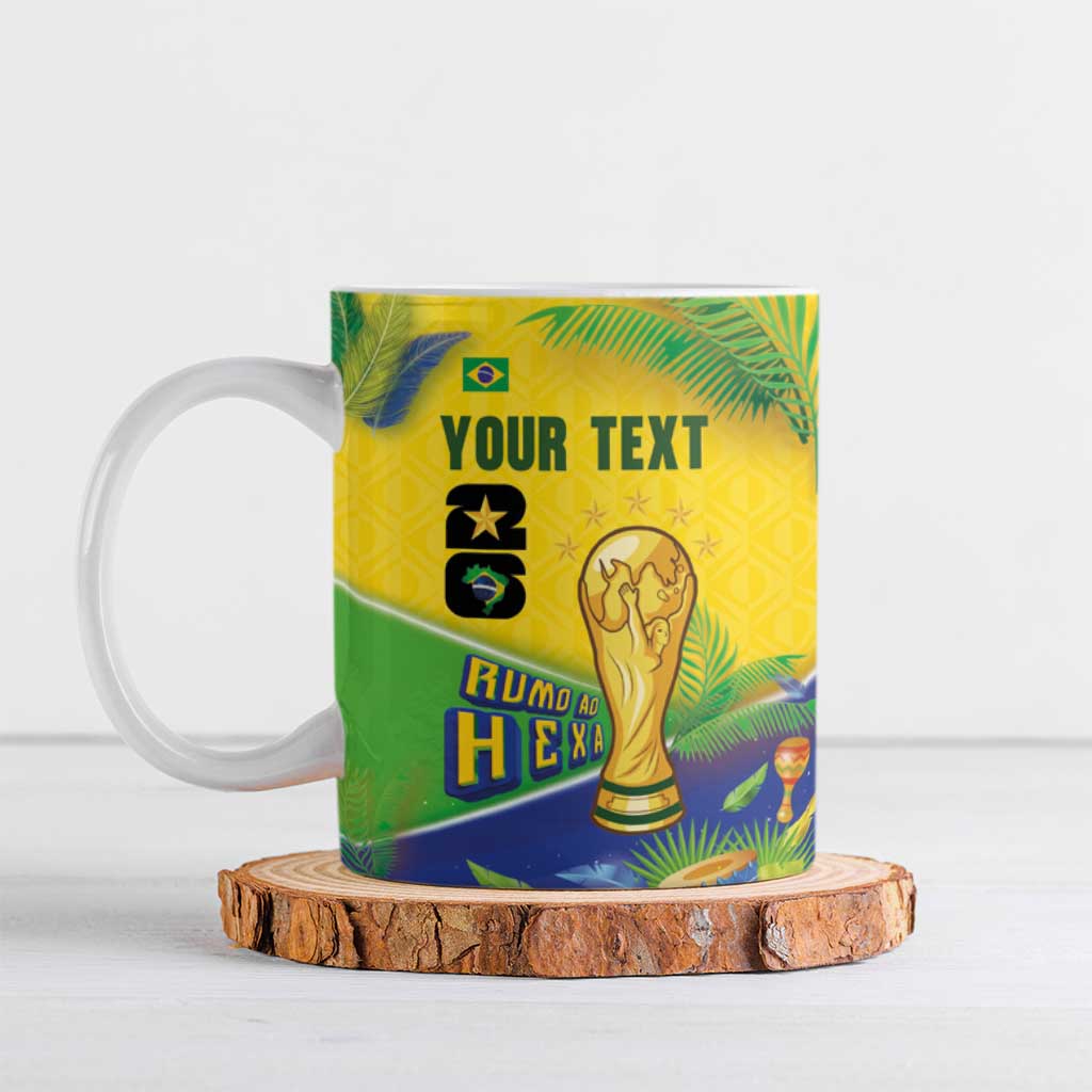 Personalized Brasil Rumo ao Hexa 26 Ceramic Mug World Trophy Gold Tropical Plants Carnival Style