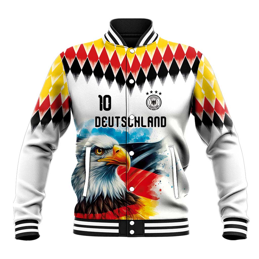 Custom Germany National Football Baseball Jacket Deutschland Eagle Argyle Heritage Watercolor Art