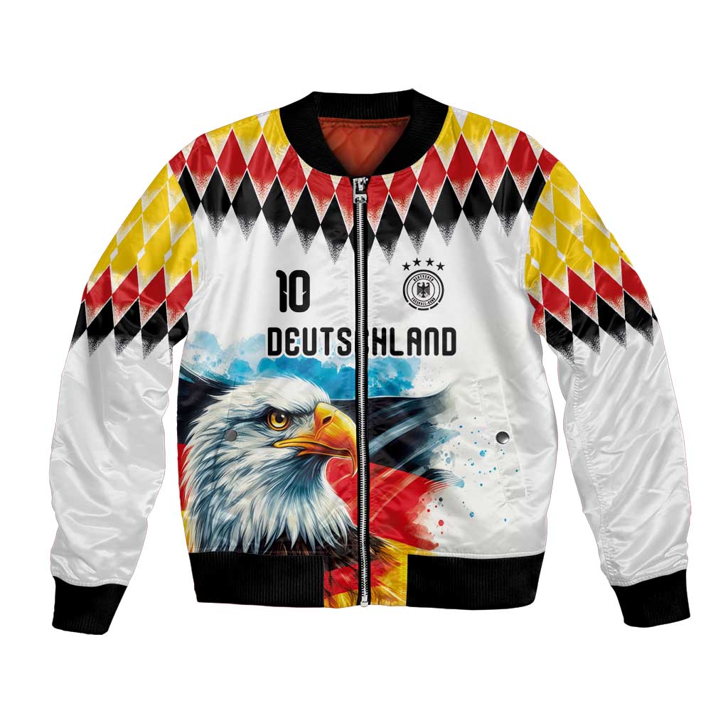 Custom Germany National Football Bomber Jacket Deutschland Eagle Argyle Heritage Watercolor Art