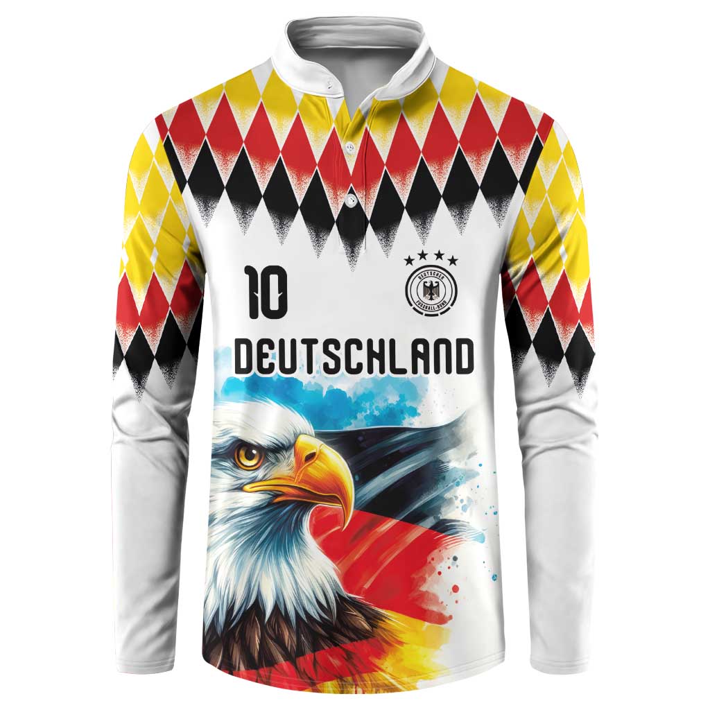 Custom Germany National Football Button Sweatshirt Deutschland Eagle Argyle Heritage Watercolor Art