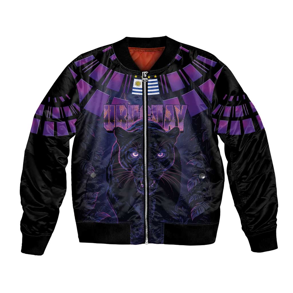 Custom Uruguay National Football Bomber Jacket La Celeste South America Wildcat Neon Graphic