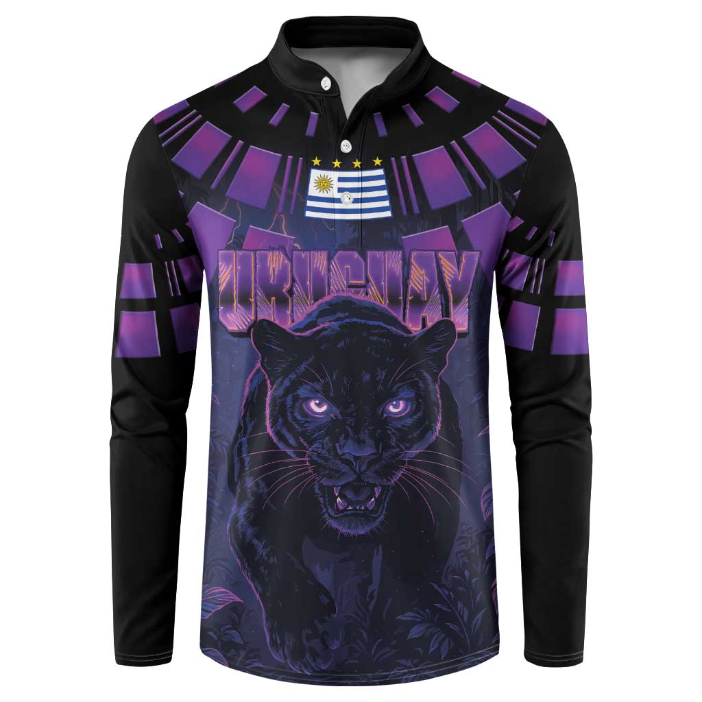 Custom Uruguay National Football Button Sweatshirt La Celeste South America Wildcat Neon Graphic