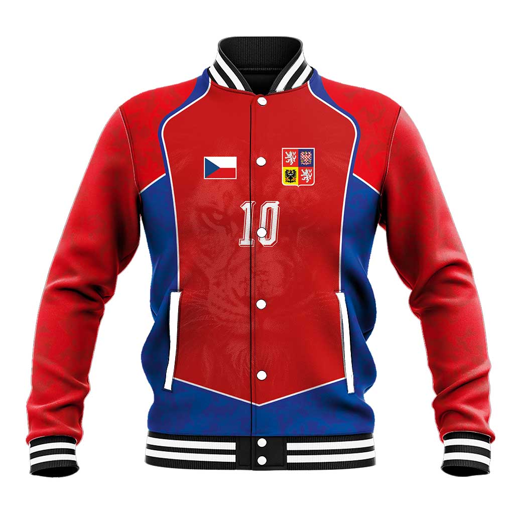 Custom Czechia National Football Baseball Jacket Halftone Lion Graphic T90 Style