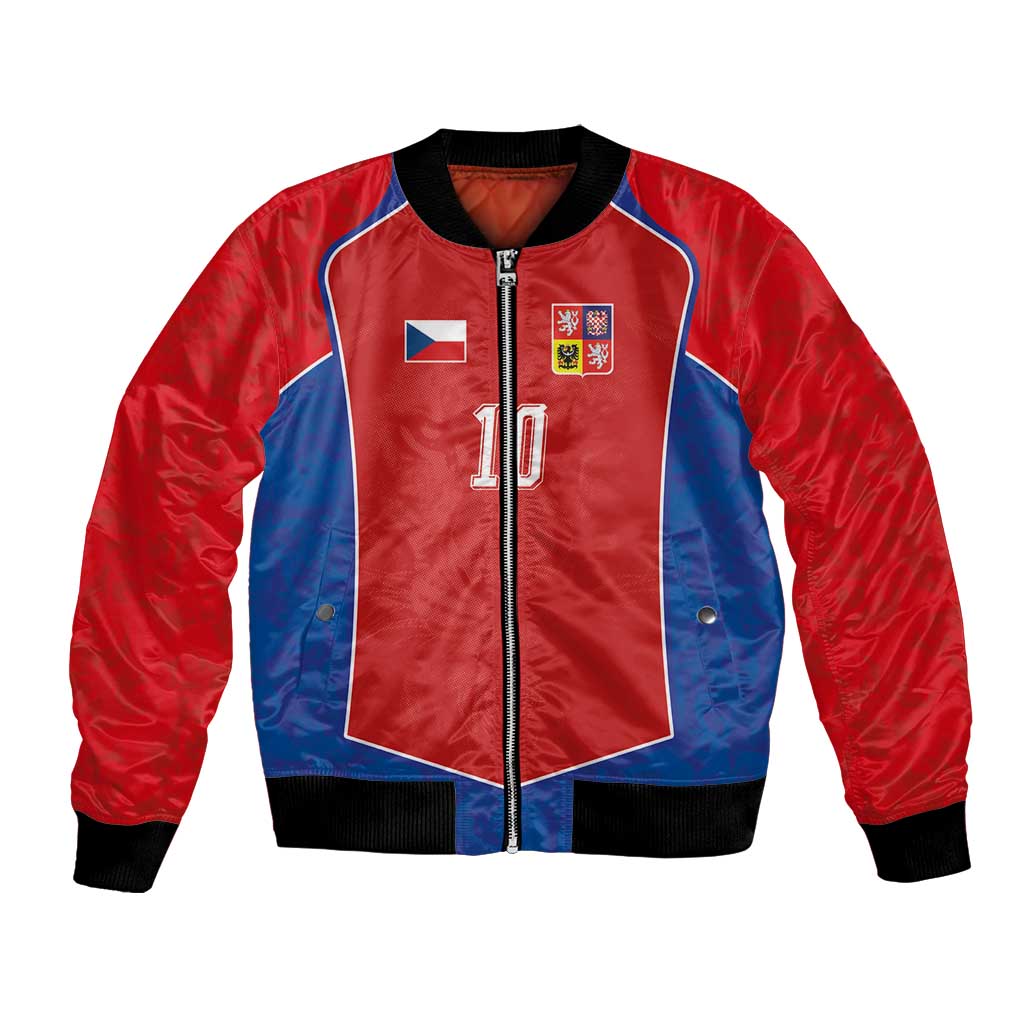 Custom Czechia National Football Bomber Jacket Halftone Lion Graphic T90 Style