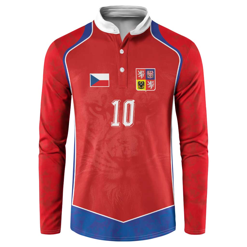 Custom Czechia National Football Button Sweatshirt Halftone Lion Graphic T90 Style