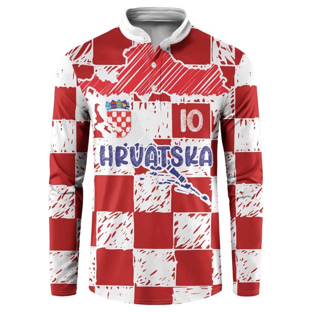 Custom Hrvatska National Football Button Sweatshirt Checkerboard Sketch Style