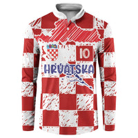 Custom Hrvatska National Football Button Sweatshirt Checkerboard Sketch Style