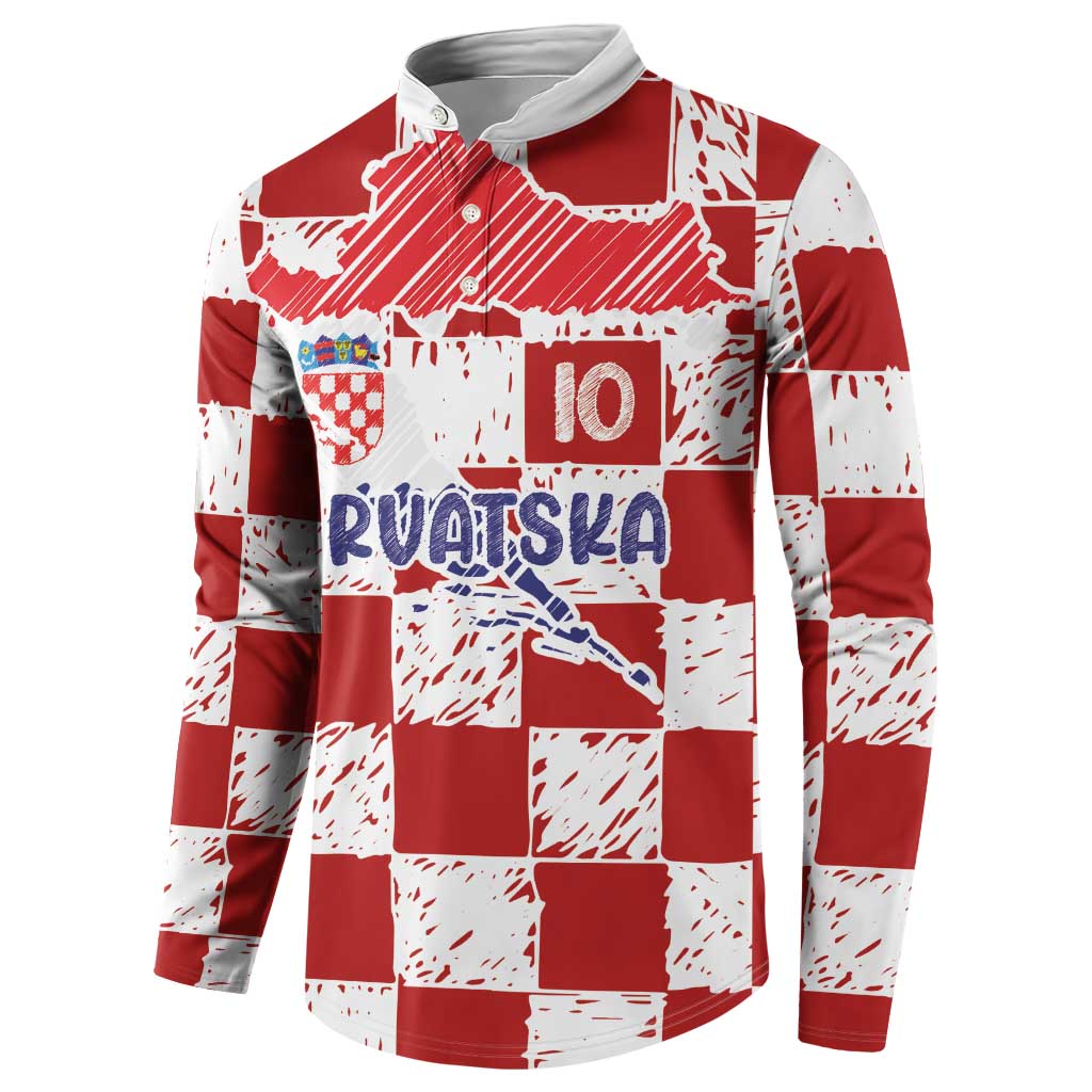 Custom Hrvatska National Football Button Sweatshirt Checkerboard Sketch Style