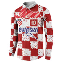 Custom Hrvatska National Football Button Sweatshirt Checkerboard Sketch Style