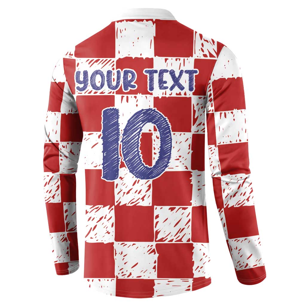 Custom Hrvatska National Football Button Sweatshirt Checkerboard Sketch Style
