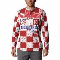 Custom Hrvatska National Football Button Sweatshirt Checkerboard Sketch Style