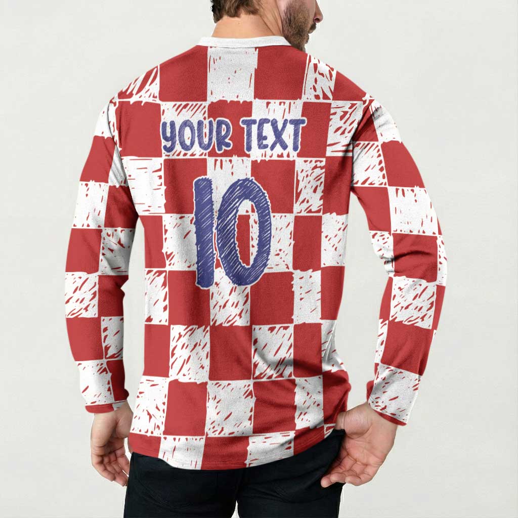 Custom Hrvatska National Football Button Sweatshirt Checkerboard Sketch Style