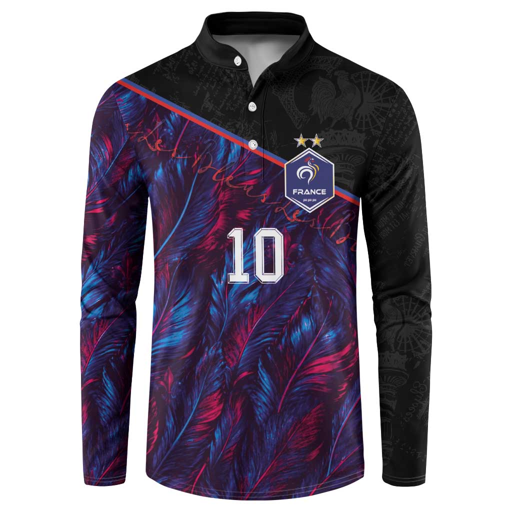 Custom France National Football Button Sweatshirt Les Bleus Feather Pattern Abstract Fleur-De-Lis Art