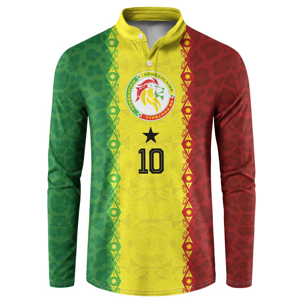 Custom Senegal National Football Button Sweatshirt Lions Of Teranga Leopard Print Tribal Flag Graphic