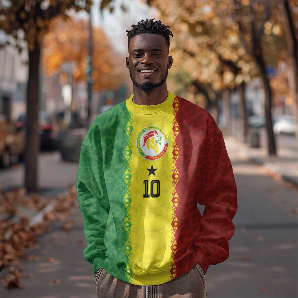 Custom Senegal National Football Sweatshirt Lions Of Teranga Leopard Print Tribal Flag Graphic