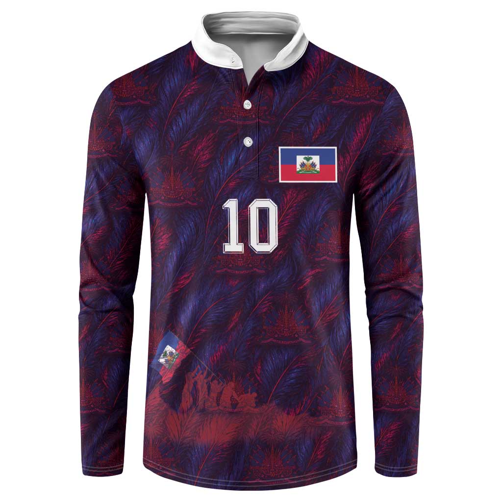 Custom Haiti National Football Button Sweatshirt Les Grenadiers Feather Pattern Coat Of Arms Art